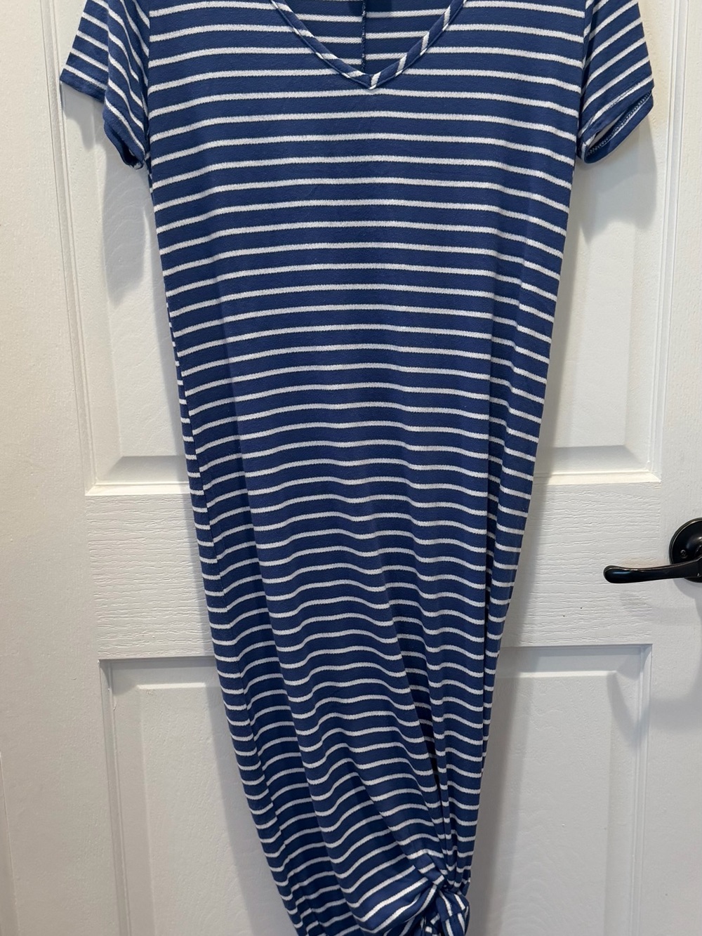 Olivia Rae Navy & White Striped V-Neck Knot Dress